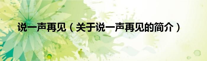 說一聲再見（關(guān)于說一聲再見的簡(jiǎn)介）