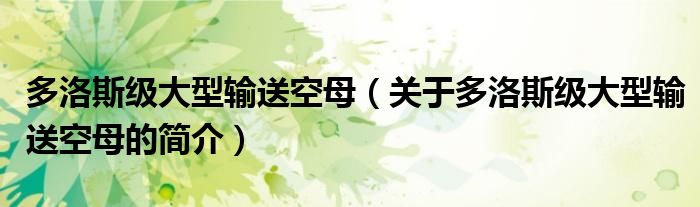 多洛斯級大型輸送空母（關于多洛斯級大型輸送空母的簡介）