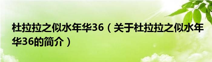 杜拉拉之似水年華36（關于杜拉拉之似水年華36的簡介）