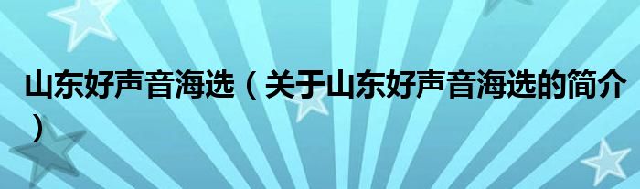 山東好聲音海選（關于山東好聲音海選的簡介）
