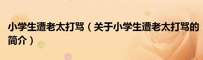 小學生遭老太打罵（關于小學生遭老太打罵的簡介）