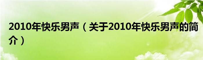 2010年快樂男聲（關于2010年快樂男聲的簡介）
