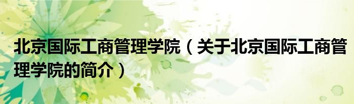 北京國際工商管理學院（關于北京國際工商管理學院的簡介）