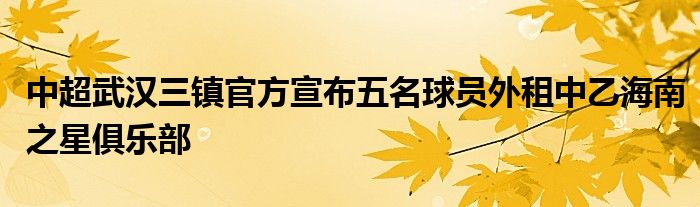 中超武漢三鎮官方宣布五名球員外租中乙海南之星俱樂部