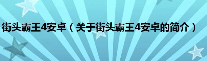 街頭霸王4安卓（關于街頭霸王4安卓的簡介）