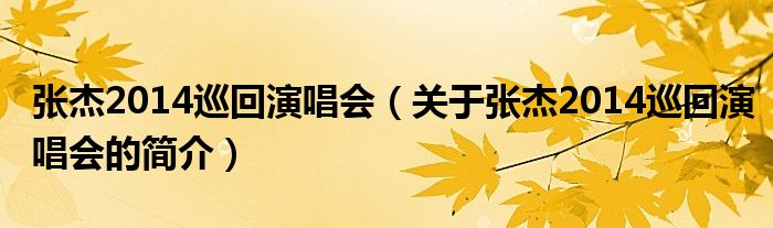 張杰2014巡回演唱會（關于張杰2014巡回演唱會的簡介）