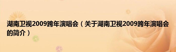 湖南衛視2009跨年演唱會（關于湖南衛視2009跨年演唱會的簡介）