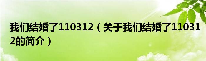 我們結(jié)婚了110312（關(guān)于我們結(jié)婚了110312的簡(jiǎn)介）
