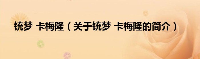 銃夢 卡梅隆（關于銃夢 卡梅隆的簡介）