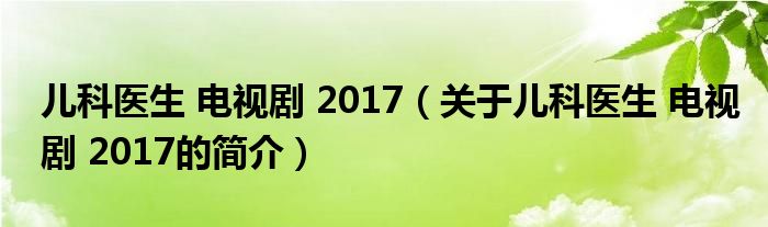兒科醫生 電視劇 2017（關于兒科醫生 電視劇 2017的簡介）