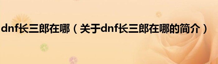 dnf長三郎在哪（關于dnf長三郎在哪的簡介）