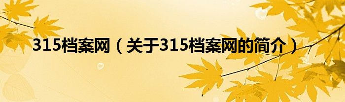 315檔案網（關于315檔案網的簡介）