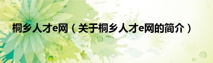 桐鄉人才e網（關于桐鄉人才e網的簡介）