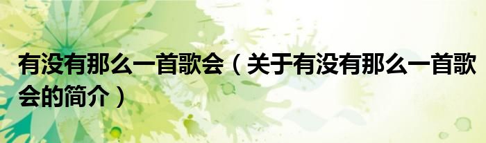 有沒有那么一首歌會（關于有沒有那么一首歌會的簡介）