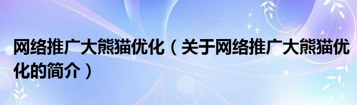 網絡推廣大熊貓優化（關于網絡推廣大熊貓優化的簡介）