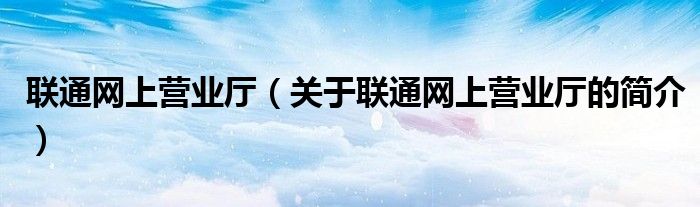 聯通網上營業廳（關于聯通網上營業廳的簡介）