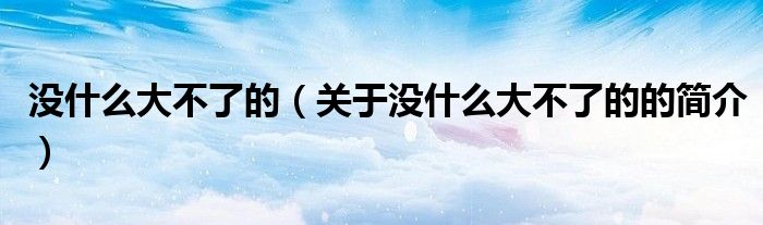 沒什么大不了的（關于沒什么大不了的的簡介）