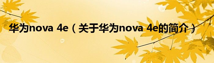 華為nova 4e（關于華為nova 4e的簡介）