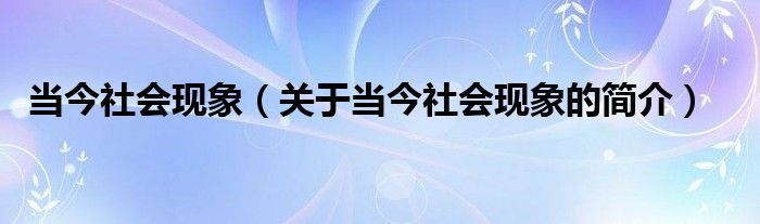 當今社會現象（關于當今社會現象的簡介）