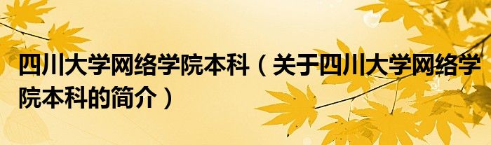 四川大學網絡學院本科（關于四川大學網絡學院本科的簡介）