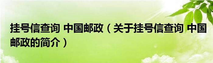 掛號信查詢 中國郵政（關于掛號信查詢 中國郵政的簡介）