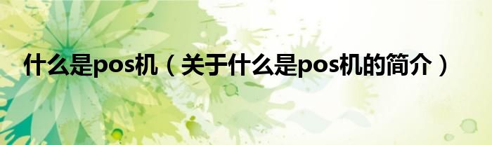 什么是pos機（關(guān)于什么是pos機的簡介）