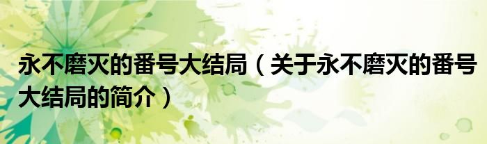 永不磨滅的番號大結局（關于永不磨滅的番號大結局的簡介）