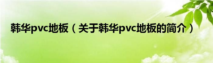 韓華pvc地板（關于韓華pvc地板的簡介）
