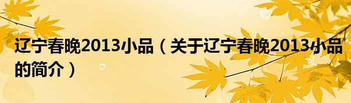 遼寧春晚2013小品（關于遼寧春晚2013小品的簡介）