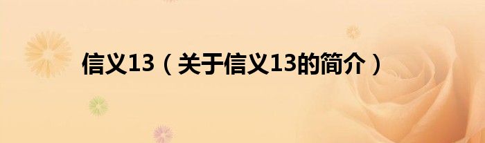 信義13（關于信義13的簡介）