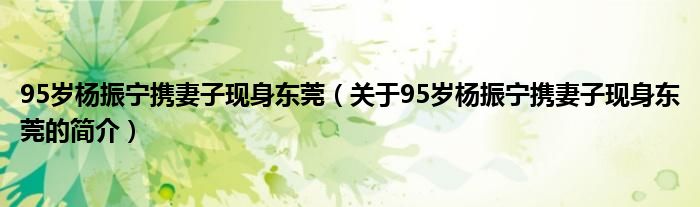 95歲楊振寧攜妻子現身東莞（關于95歲楊振寧攜妻子現身東莞的簡介）