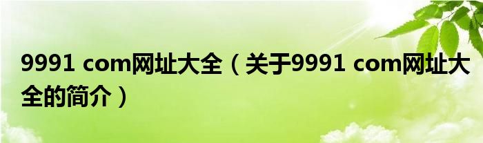 9991 com網址大全（關于9991 com網址大全的簡介）