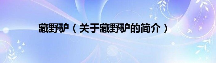 藏野驢（關于藏野驢的簡介）