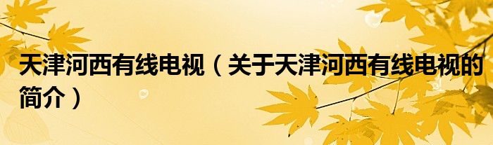 天津河西有線電視（關于天津河西有線電視的簡介）
