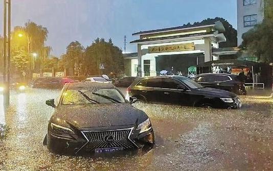杭州暴雨：短時(shí)暴雨致多處道路積水，雨水倒灌車輛被淹